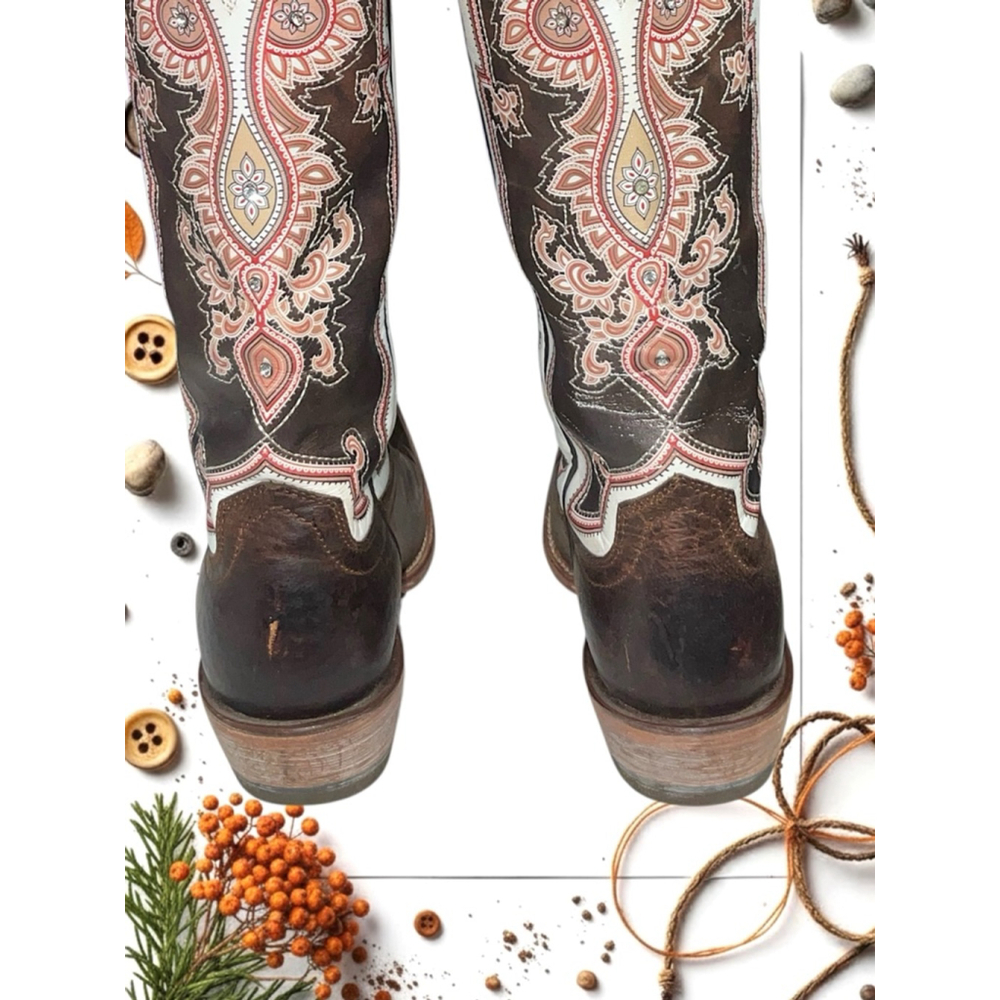 Ariat Alameda Brown Leather w Multicolor Designs Crystals Women Western Boots 7B - Picture 10 of 10